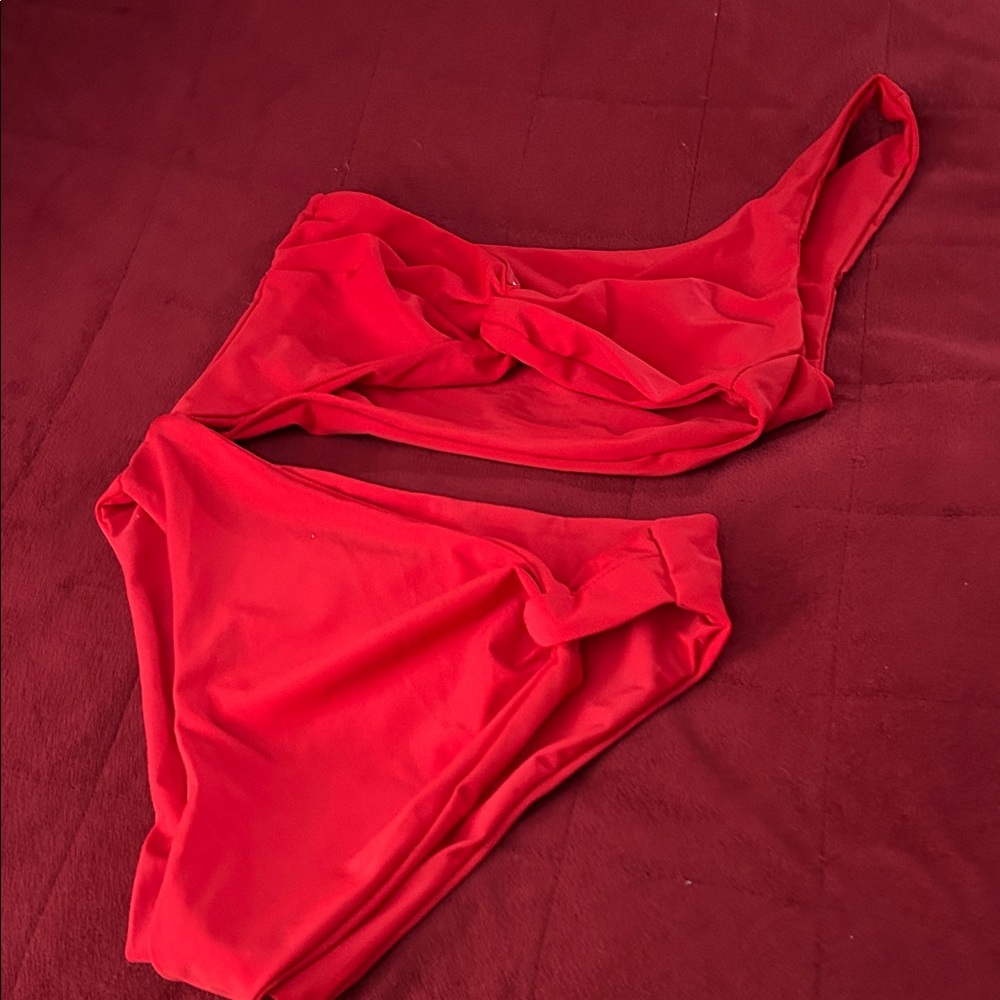 Red One-Shoulder one piece bathing suit